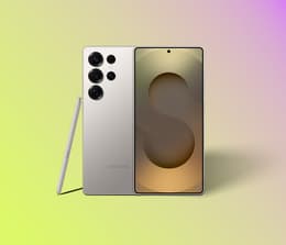 The Samsung Galaxy S25 Ultra shown from both front and back, highlighting its display, camera setup and overall design.