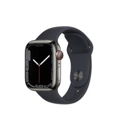 Apple Watch (Series 7) GPS + Cellular 45 - Stainless steel Grey - Sport band Black