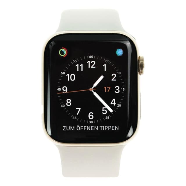 Apple Watch (Series 4) September 2018 44 - Stainless steel Gold - Sport loop Grey