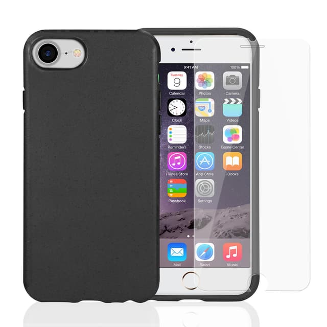 Case and 2 protective screens iPhone 6/6S/7/8/SE (2020) - Compostable - Black