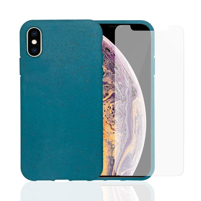 Case and 2 protective screens iPhone X/XS - Compostable - Blue